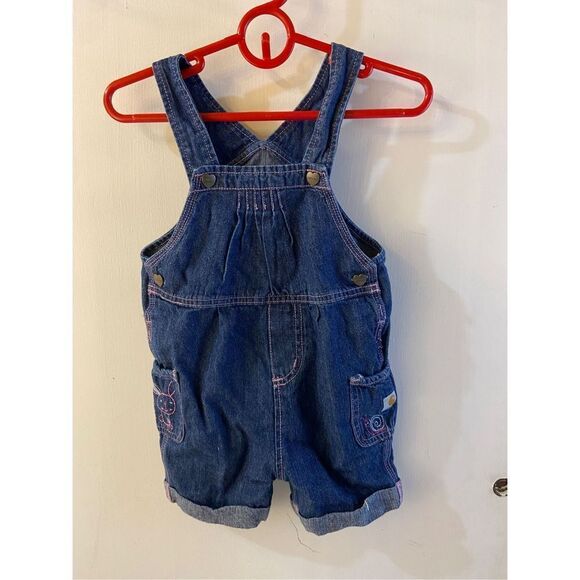 Carhartt short overalls girls 4t denim #13706 bunny and snails snaps - Picture 1 of 7